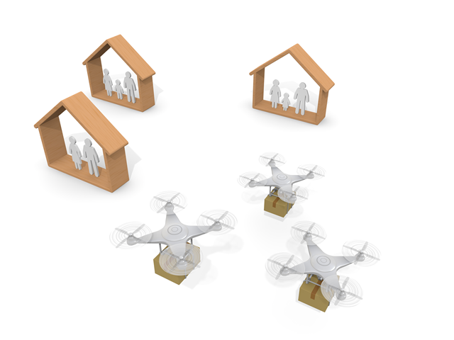 ドローン / 空輸/住宅街 - テクノロジー / 技術開発 / 写真 / 3D / 科学 / イラスト / フォト / 無料 / 機械