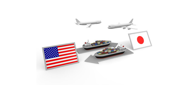 アメリカ国/貿易/図解/飛行機/船/日本の国旗 - イラスト/写真/フリー素材/クリップアート/フォト/商用使用OK