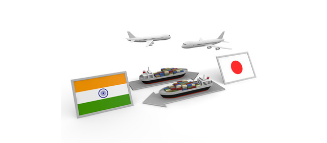 インド国/貿易/図解/飛行機/船/日本の国旗 - イラスト/写真/フリー素材/クリップアート/フォト/商用使用OK