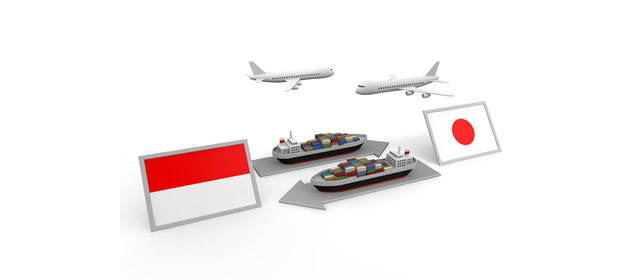 インドネシア国/貿易/図解/飛行機/船/日本の国旗 - イラスト/写真/フリー素材/クリップアート/フォト/商用使用OK