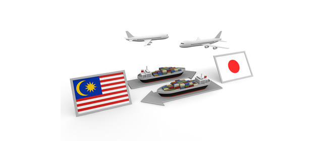 マレーシア国/貿易/図解/飛行機/船/日本の国旗 - イラスト/写真/フリー素材/クリップアート/フォト/商用使用OK