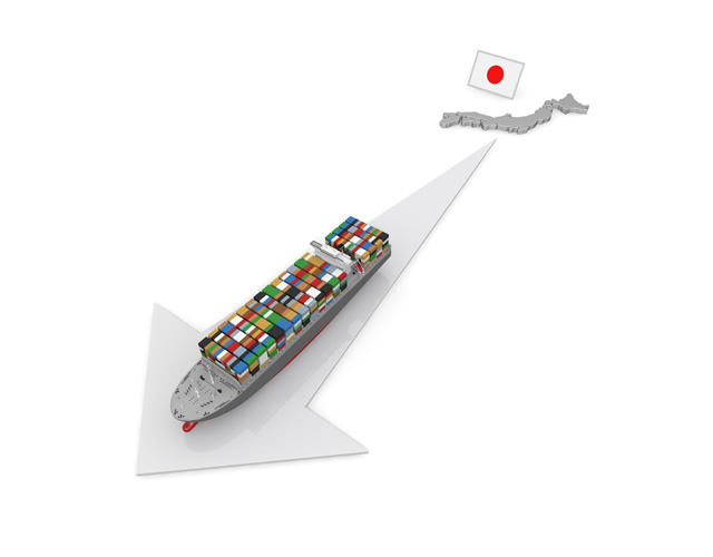 日本国旗/貨物船/矢印 - 生産/イラスト/インダストリー/写真/イメージ/フォト/フリー素材